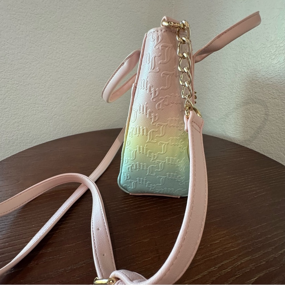 SOLD!!! Juicy Couture Pastel Pink Ombre Gold Heart Chain Purse Crossbody - Picture 5 of 13